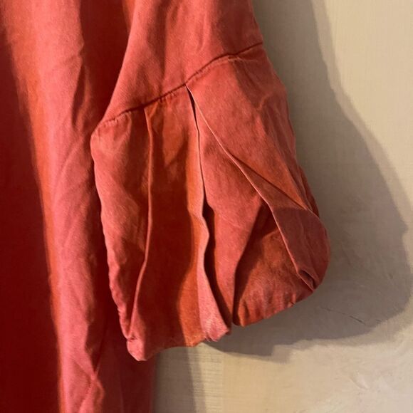 Frye short sleeve bell sleeve orange rust top round neck low back size small‎ - Picture 5 of 9